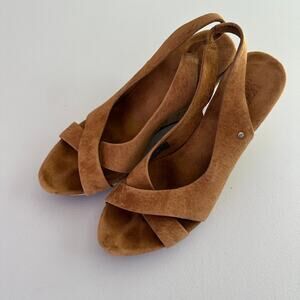 UGG Hazel Slingback Wedges Women 6 Chestnut Brown Suede Platform Sandals
